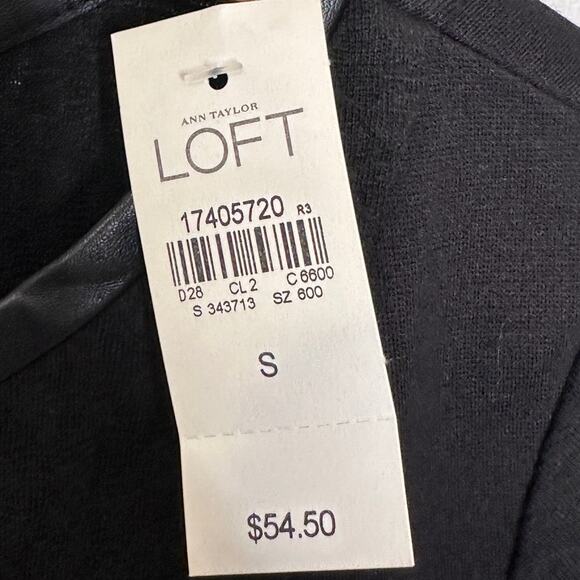 NWT LOFT black short sleeve faux leather trim patterned top size small - Picture 3 of 6